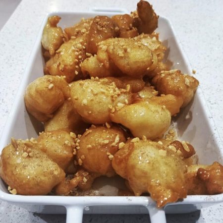 Loukoumades / Greek Fried Donuts in a serving dish