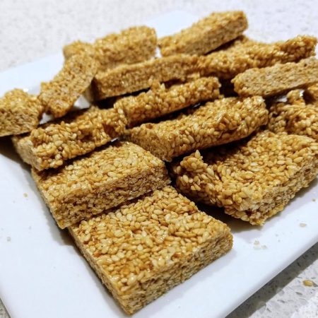 Pasteli Honey Sesame Seed Bars on a plate