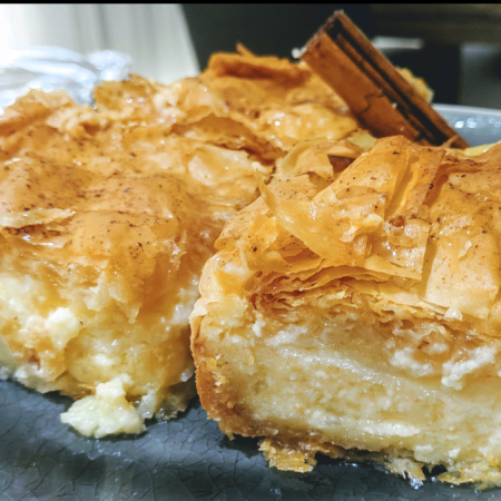 2 Galaktoboureko pieces (Baked Custard Pie in Filo)