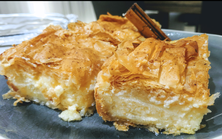 2 Galaktoboureko pieces (Baked Custard Pie in Filo)