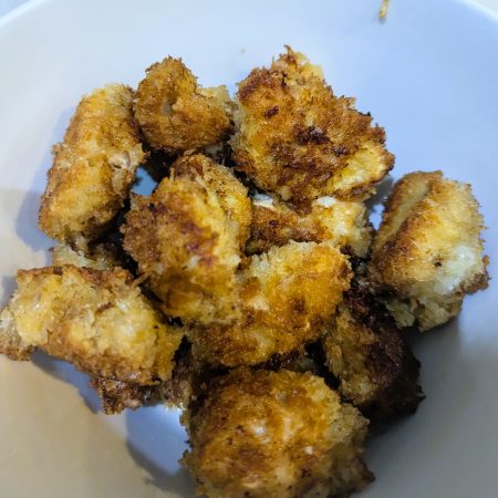 Cooked chicken nuggets in a bowl