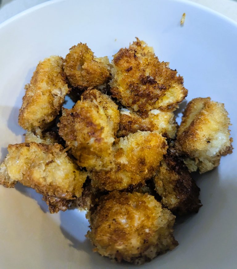 Cooked chicken nuggets in a bowl